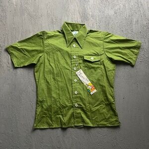 Vintage Manhattan Saturday Shirt Large Green 1970s Smiley Face Pocket Deadstock